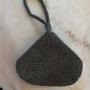 Black and White Elegant Clutch with Rhinestones and Metallic Surface